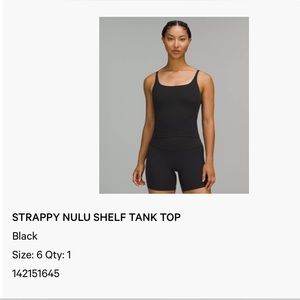 LULULEMON STRAPPY NULU SHELF TANK TOP SIZE 6 IN BLACK